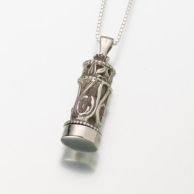 sterling silver filigree cylinder cremation pendant necklace